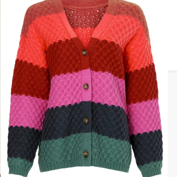 Marine Layer Brielle Oversized Colorful Striped Colorblock Cardigan - Picture 1 of 11